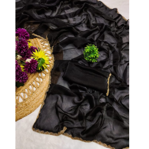 Women’s Premium Organza Saree with Zari Border & Unstitched BP (Pack of 1)