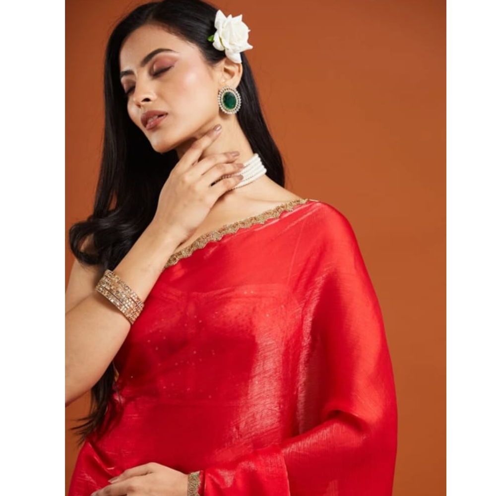 Women’s Premium Organza Saree with Zari Border & Unstitched BP (Pack of 1)