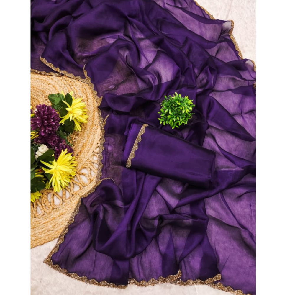 Women’s Premium Organza Saree with Zari Border & Unstitched BP (Pack of 1)