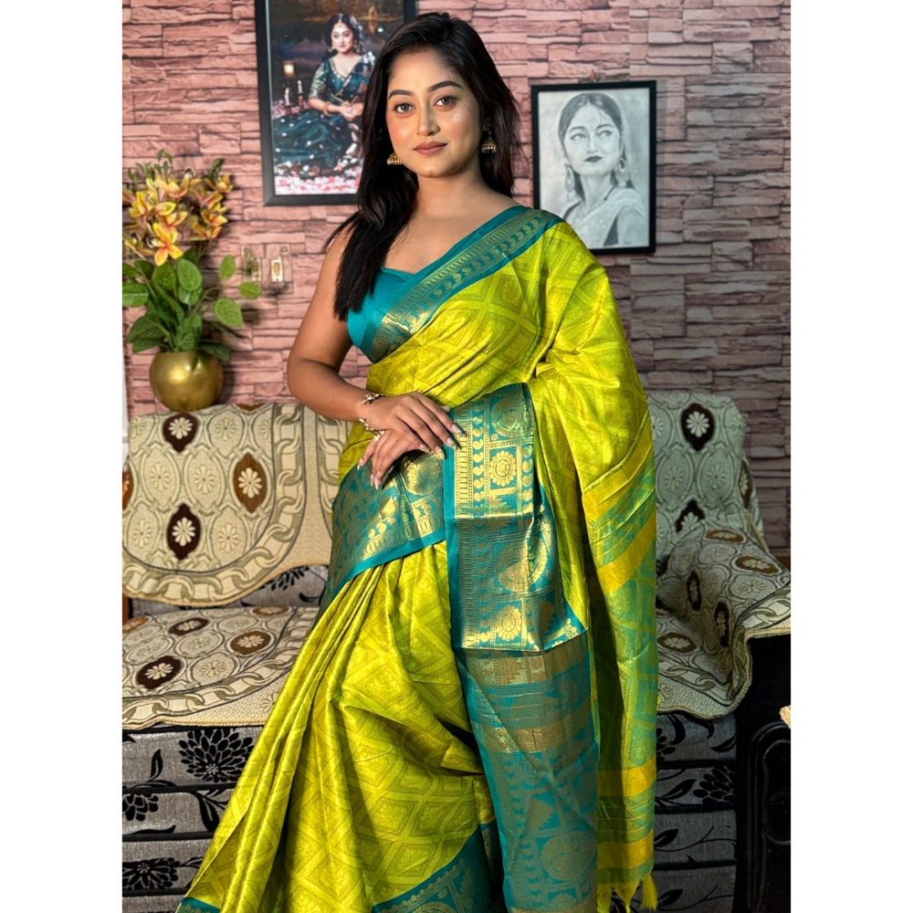 Women's Aura Cotton Blend Saree with Unstitched BP (Pack of 1)