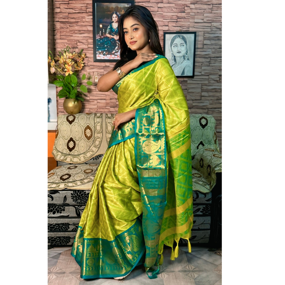 Women's Aura Cotton Blend Saree with Unstitched BP (Pack of 1)