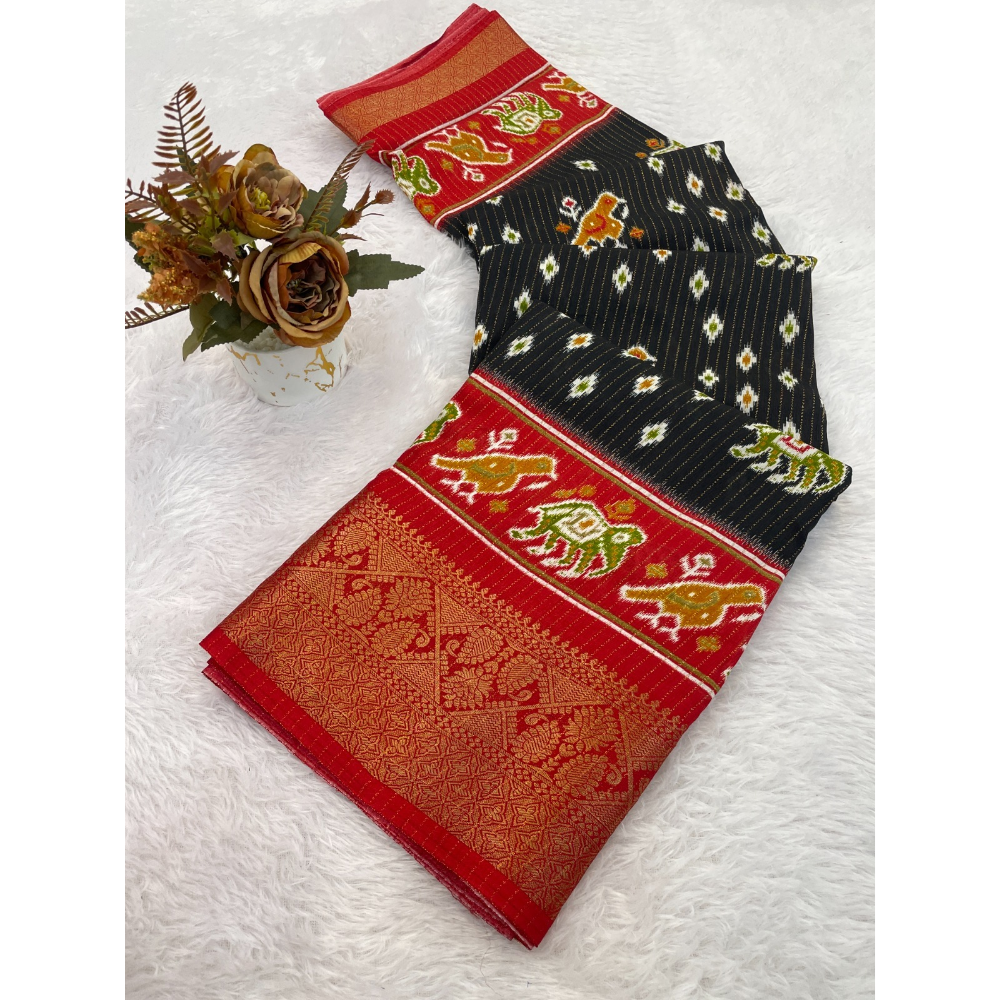 Dola Jacquard Silk Blend With Reco Jari Saree with Unstitched BP for Women (Pack of 1)