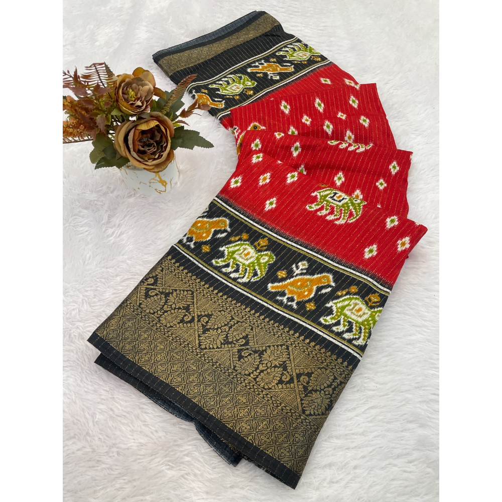 Dola Jacquard Silk Blend With Reco Jari Saree with Unstitched BP for Women (Pack of 1)