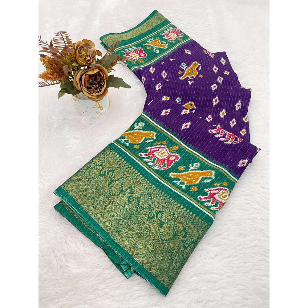 Dola Jacquard Silk Blend With Reco Jari Saree with Unstitched BP for Women (Pack of 1)