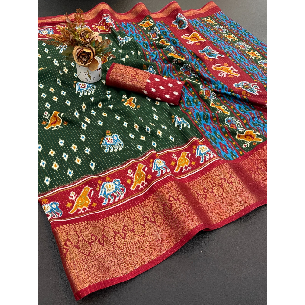 Dola Jacquard Silk Blend With Reco Jari Saree with Unstitched BP for Women (Pack of 1)