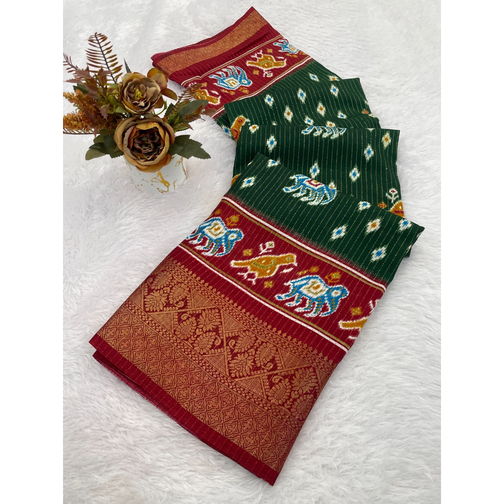 Dola Jacquard Silk Blend With Reco Jari Saree with Unstitched BP for Women (Pack of 1)