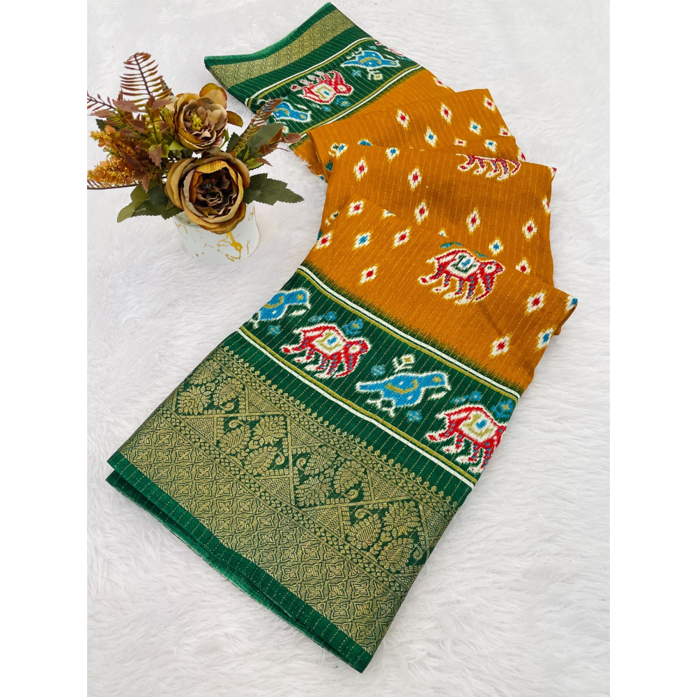 Dola Jacquard Silk Blend With Reco Jari Saree with Unstitched BP for Women (Pack of 1)