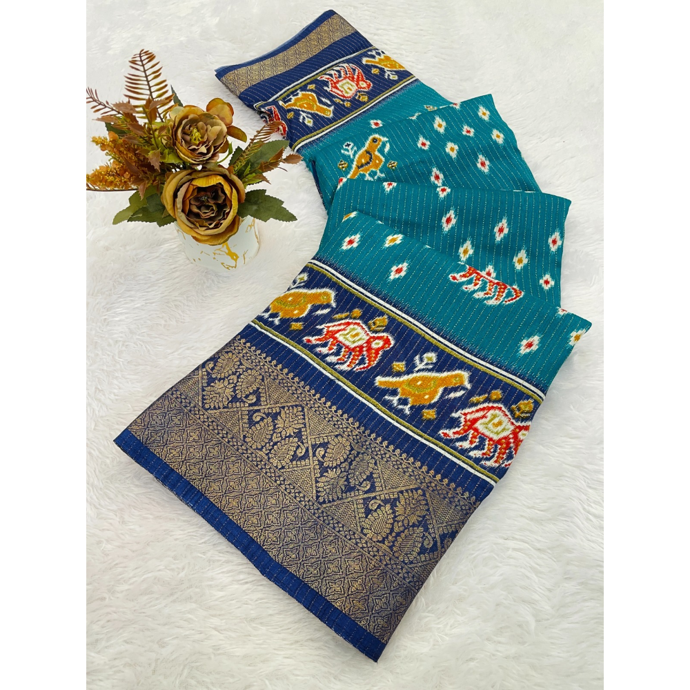 Dola Jacquard Silk Blend With Reco Jari Saree with Unstitched BP for Women (Pack of 1)