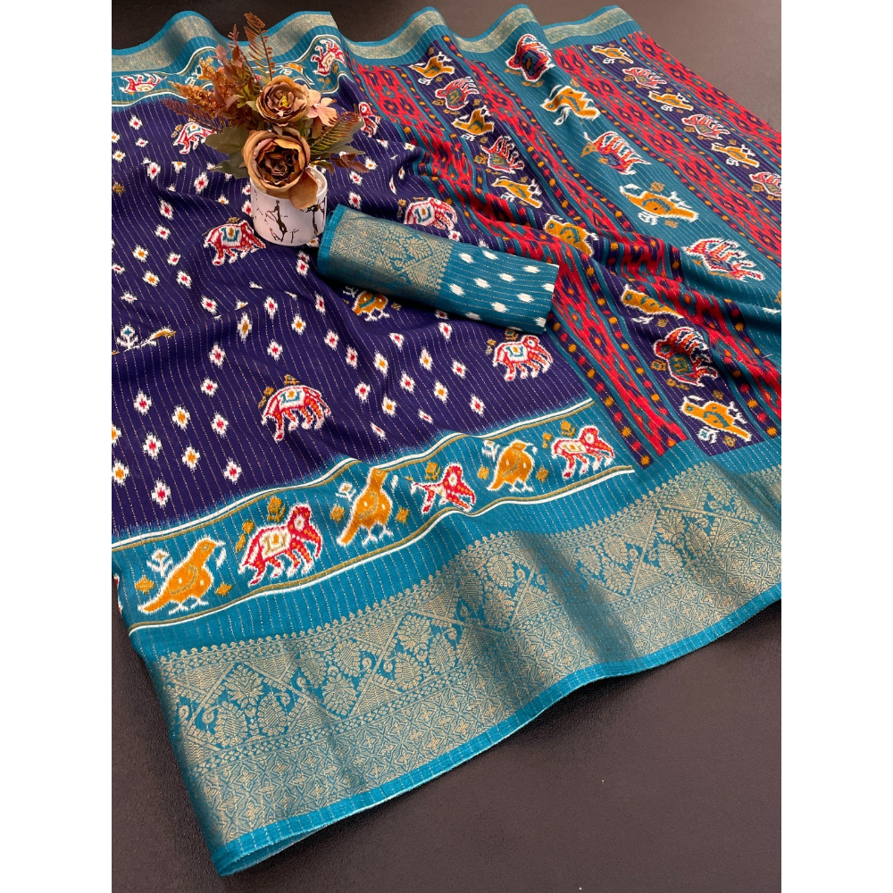 Dola Jacquard Silk Blend With Reco Jari Saree with Unstitched BP for Women (Pack of 1)