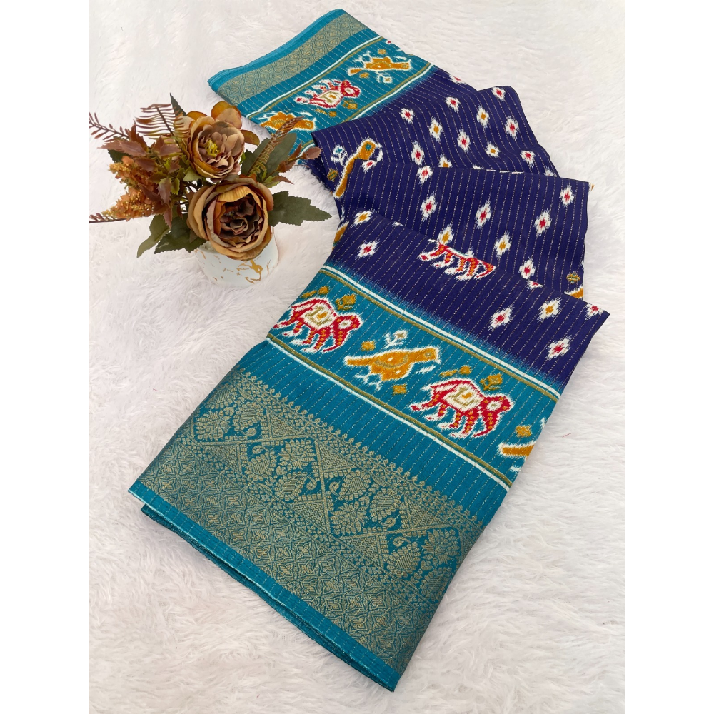 Dola Jacquard Silk Blend With Reco Jari Saree with Unstitched BP for Women (Pack of 1)