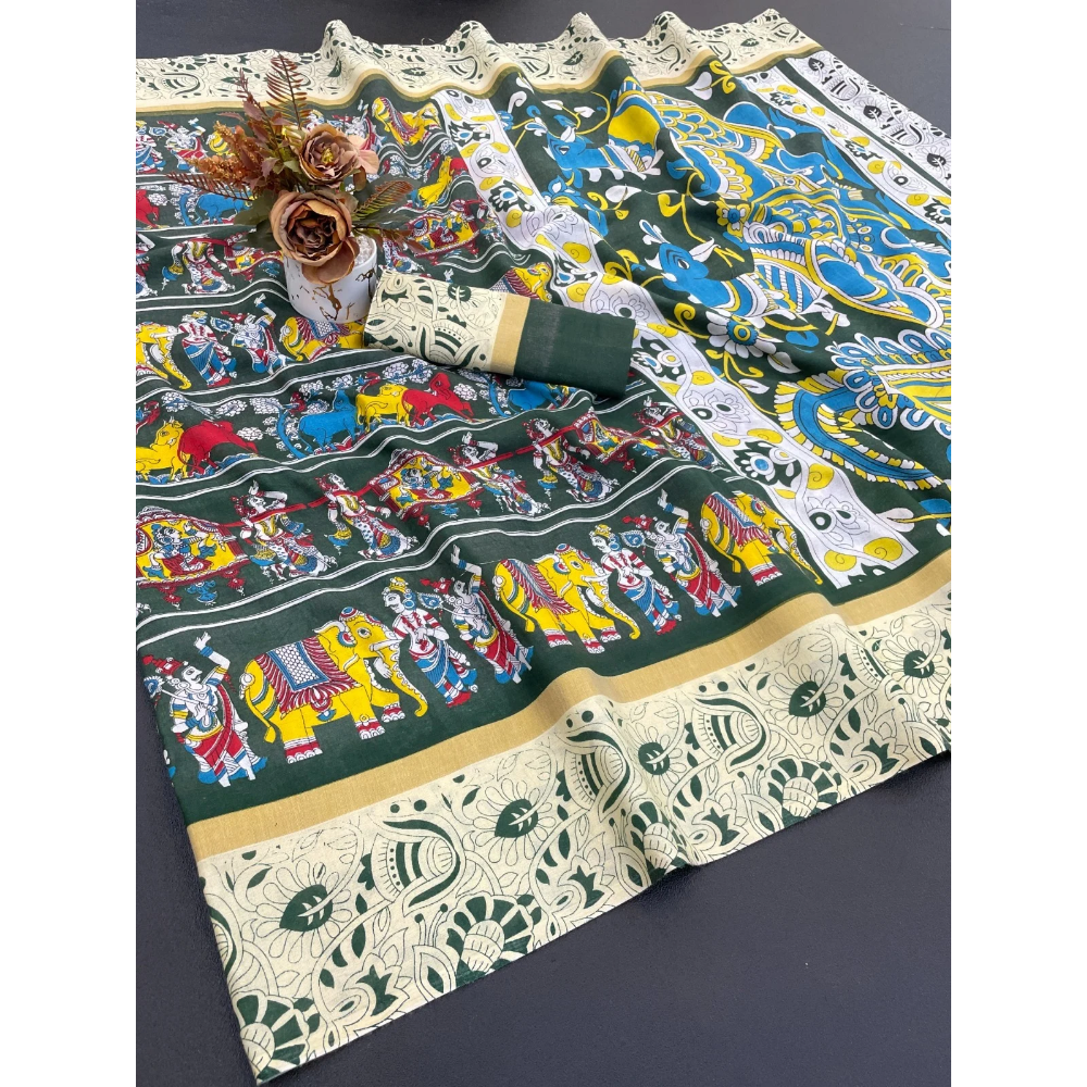 Mulmul Cotton Banarasi Pattu Saree with Unstitched BP for Women (Pack of 1)