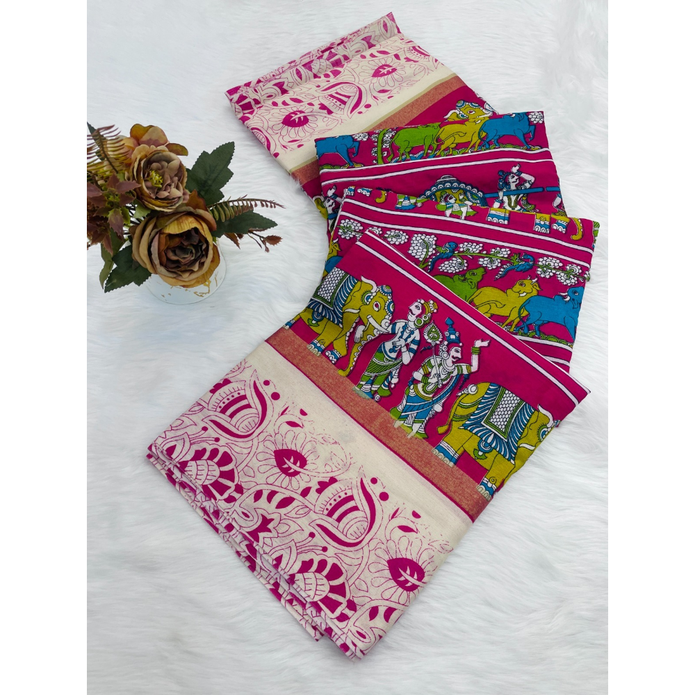 Mulmul Cotton Banarasi Pattu Saree with Unstitched BP for Women (Pack of 1)