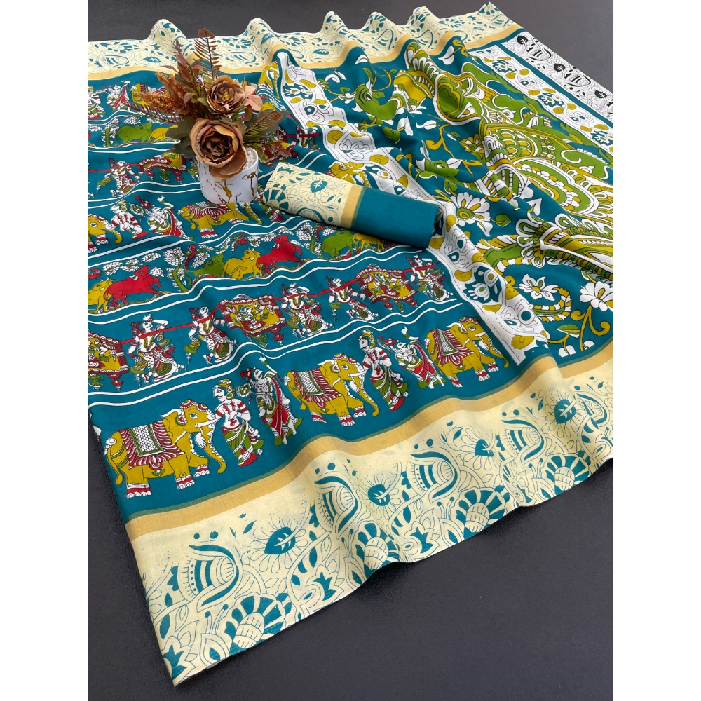 Mulmul Cotton Banarasi Pattu Saree with Unstitched BP for Women (Pack of 1)