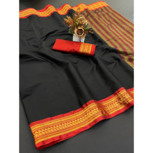 Women's Cotton Blend Aura Cotton Blend Chitt Pallu Saree with Unstitched BP (Pack of 1)