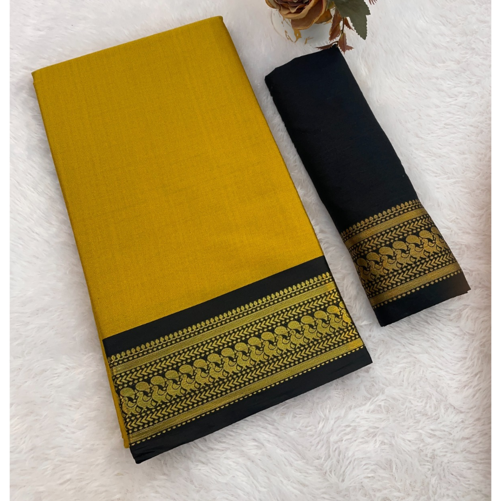 Women's Cotton Blend Aura Cotton Blend Chitt Pallu Saree with Unstitched BP (Pack of 1)
