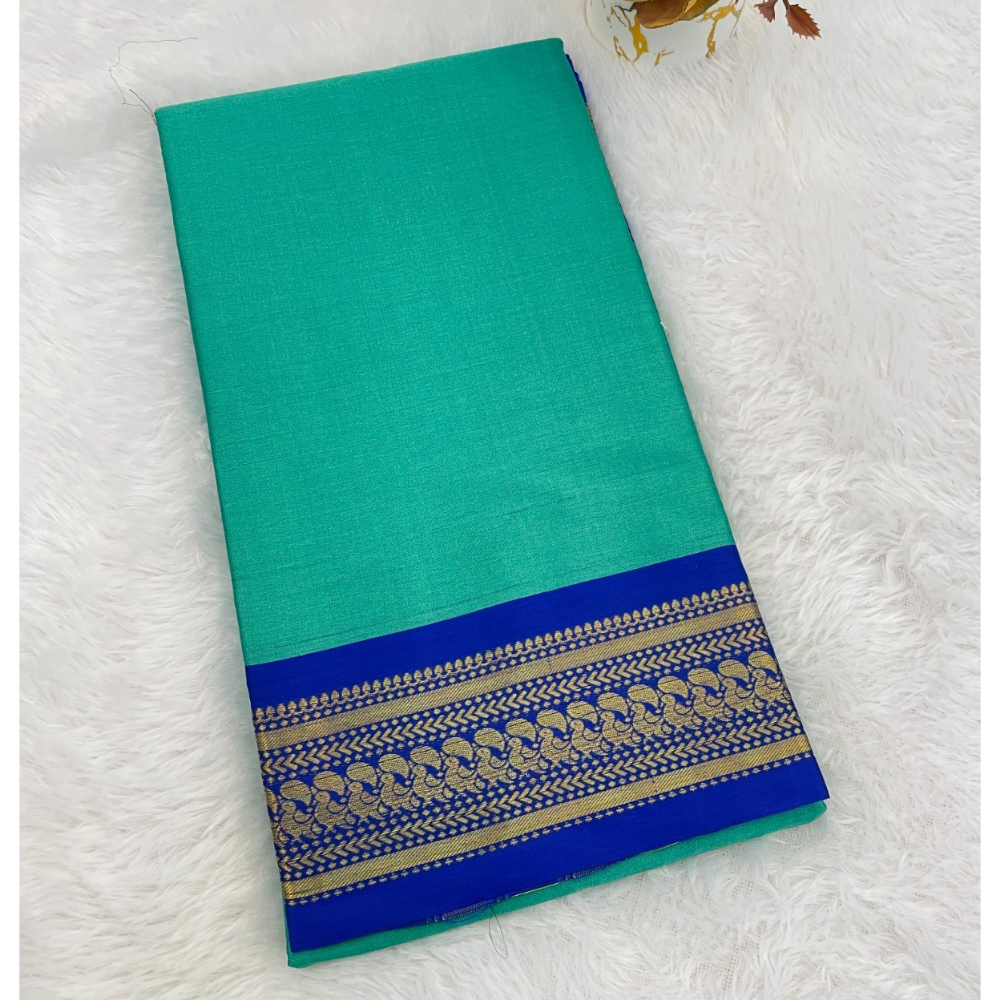 Women's Cotton Blend Aura Cotton Blend Chitt Pallu Saree with Unstitched BP (Pack of 1)