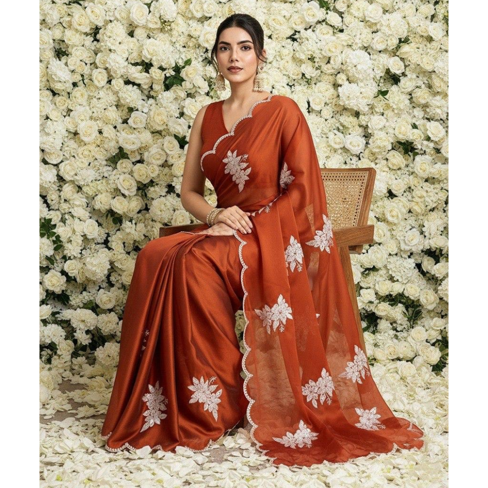 Party Wear Soft Rangoli Silk Saree with Unstitched BP (Pack of 1)