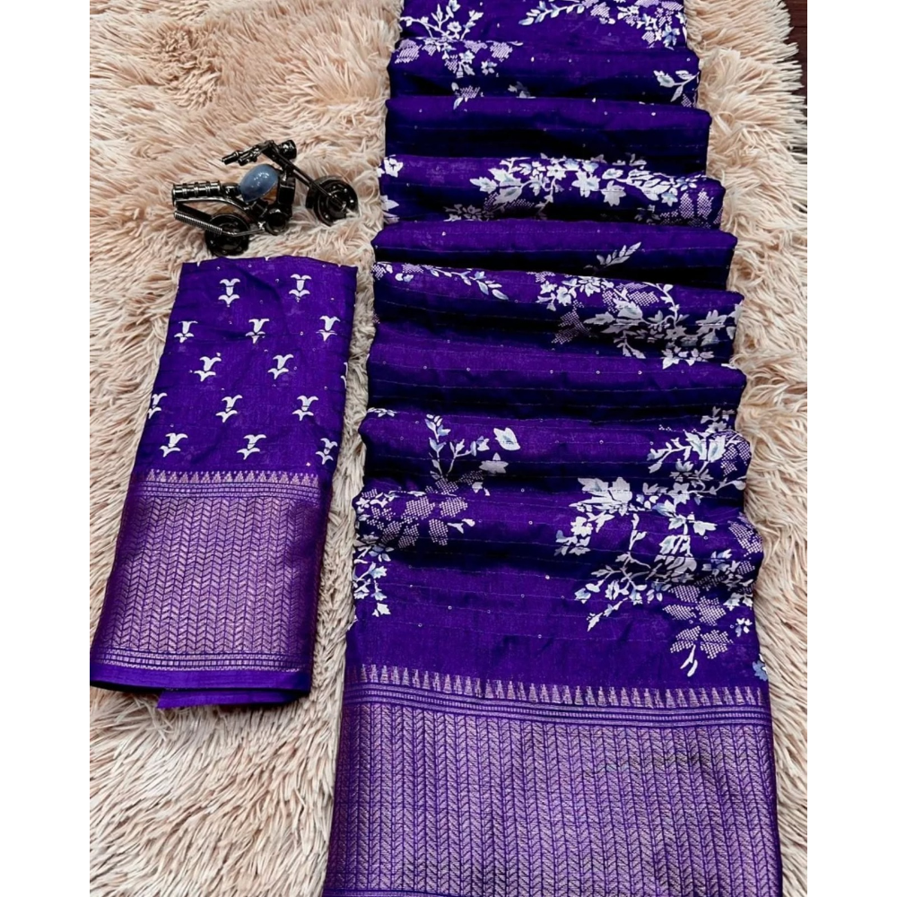 Dola Silk Designer Printed Croset Saree with Unstitched BP (Pack of 1)