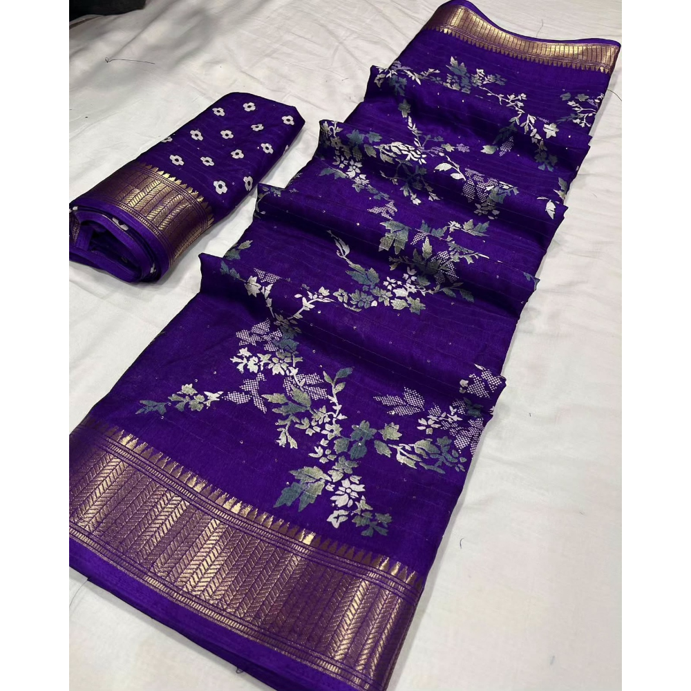 Dola Silk Designer Printed Croset Saree with Unstitched BP (Pack of 1)