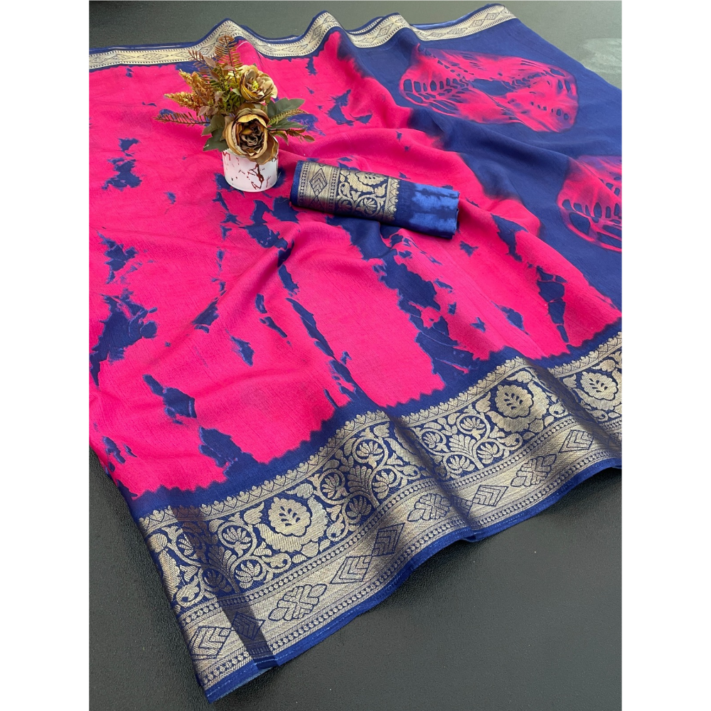 Designer Dola Silk Jacquard Border Saree with Unstitched BP (Pack of 1)