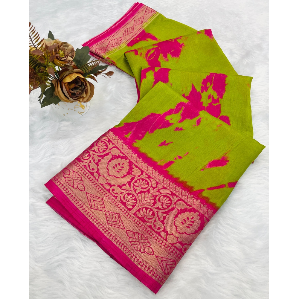 Designer Dola Silk Jacquard Border Saree with Unstitched BP (Pack of 1)