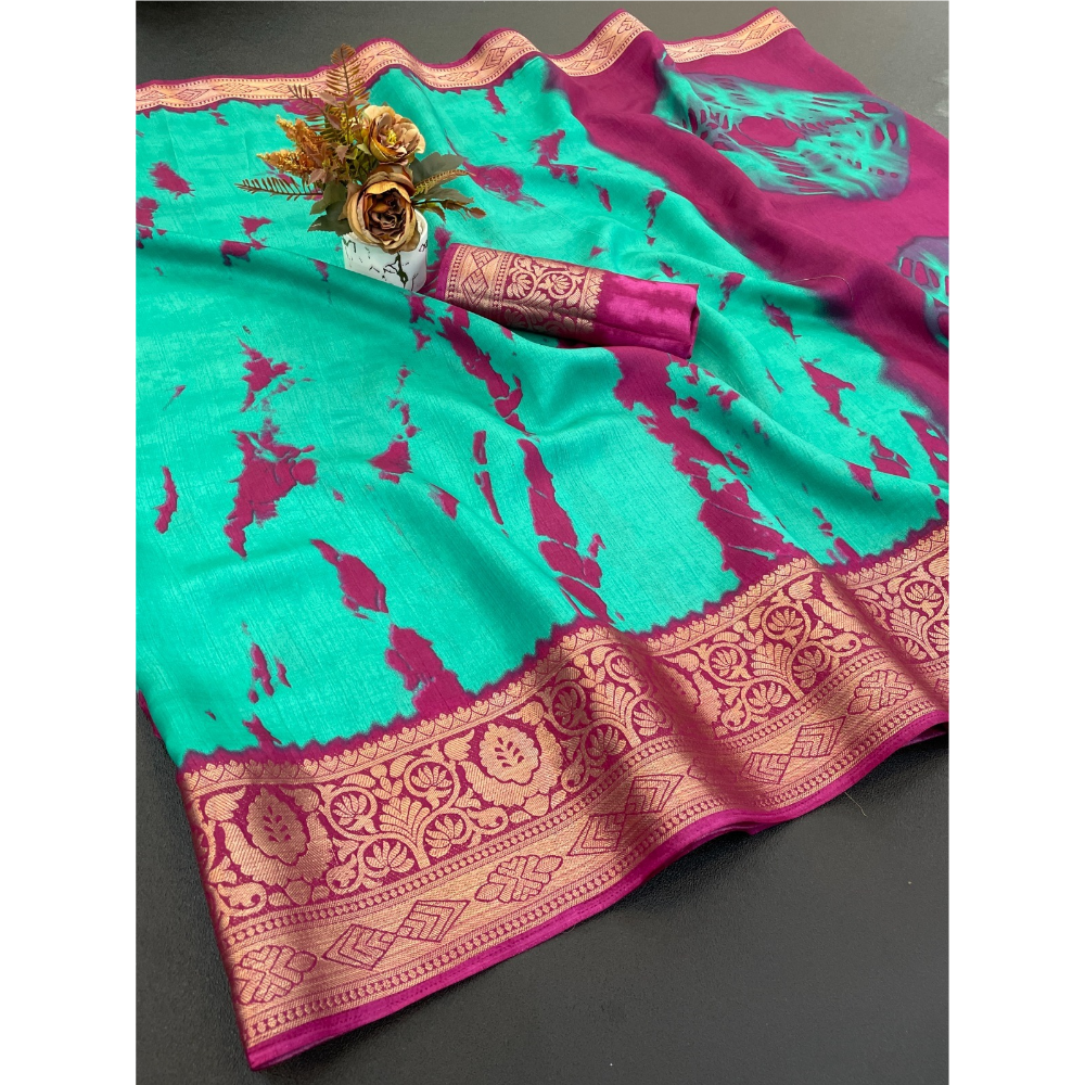 Designer Dola Silk Jacquard Border Saree with Unstitched BP (Pack of 1)