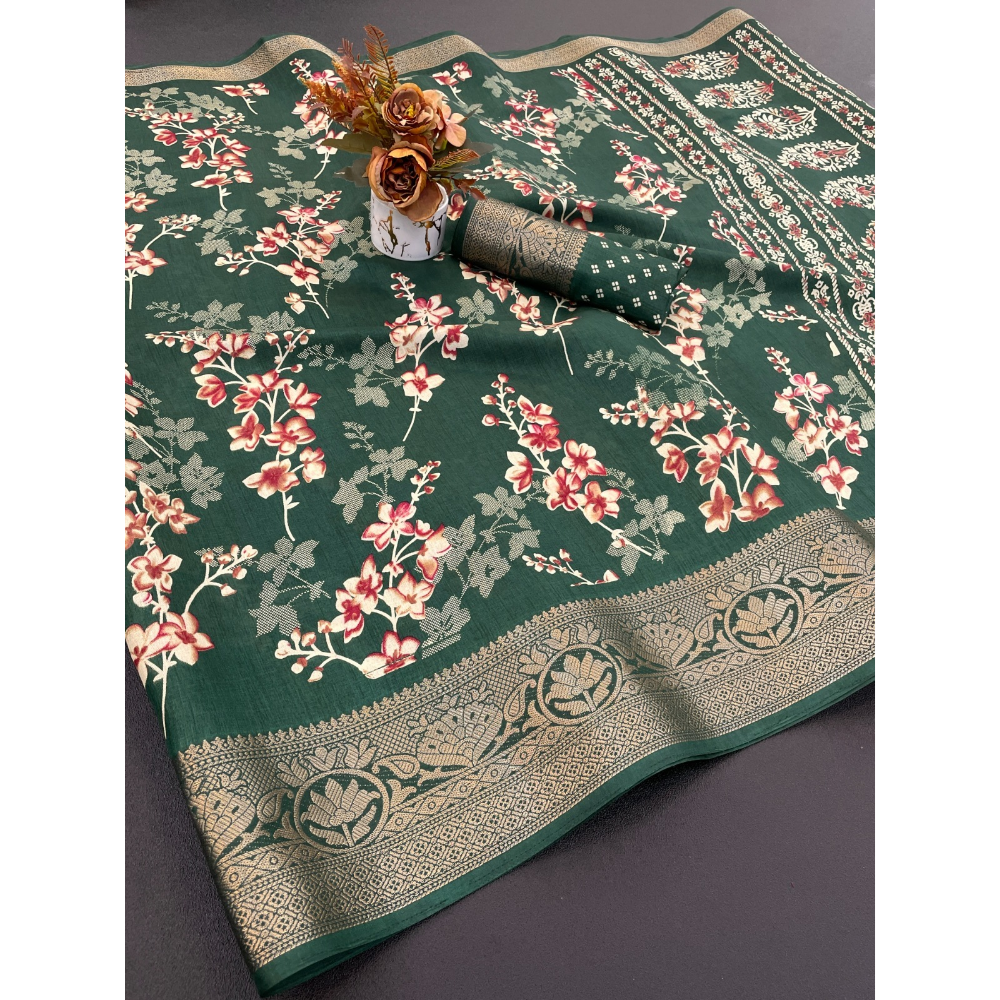 Premium Dola Silk Saree with Designer Pallu & Unstitched BP (Pack of 1)