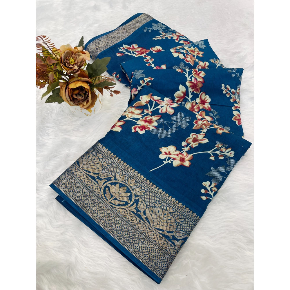 Premium Dola Silk Saree with Designer Pallu & Unstitched BP (Pack of 1)