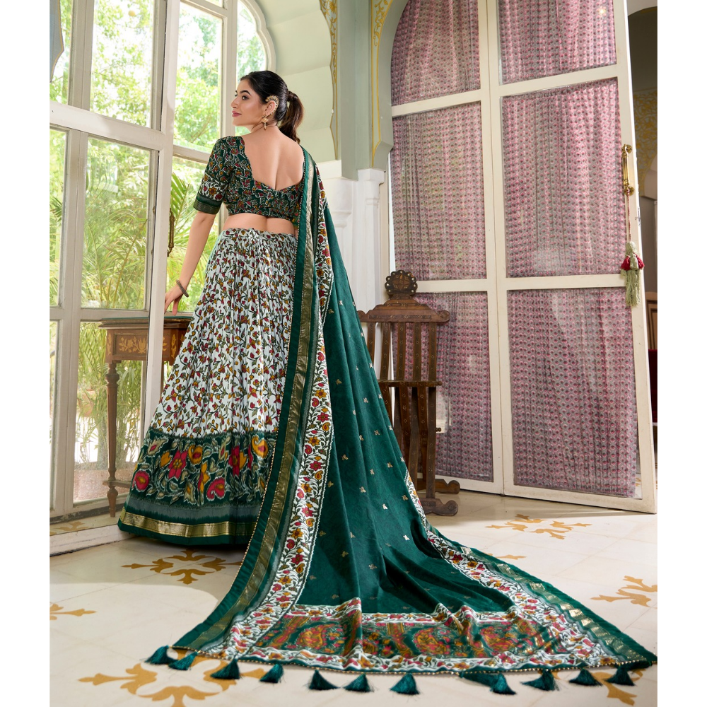 Premium Tusser Silk Lehenga Choli with Floral Print and Dupatta  Set (Pack of 1)