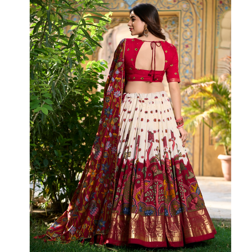 Tussar Silk Kalamkari Print Lehenga Choli Featuring a Sophisticated Foil Work Border for Women (Pack of 1)