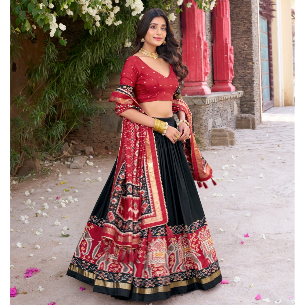 Tussar Silk Kalamkari Print Lehenga Choli with Dupatta Set for Women (Pack of 1)