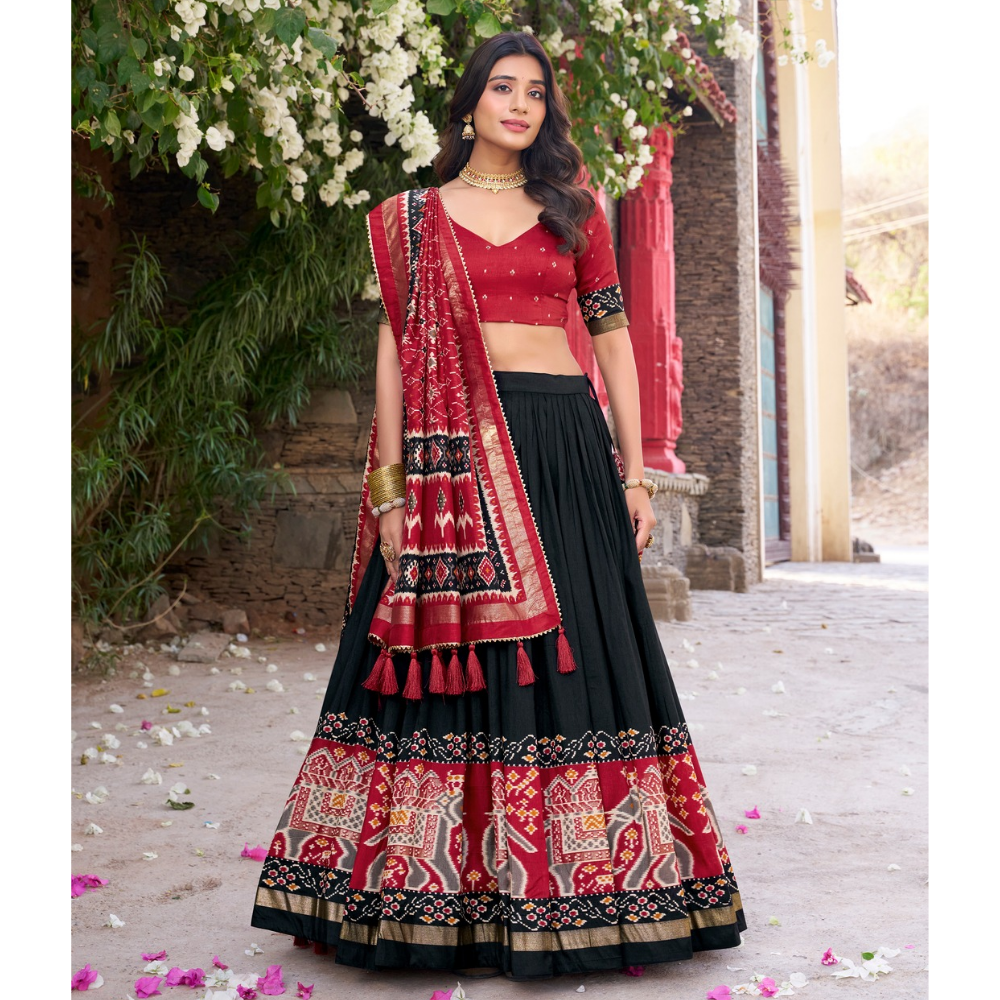 Tussar Silk Kalamkari Print Lehenga Choli with Dupatta Set for Women (Pack of 1)