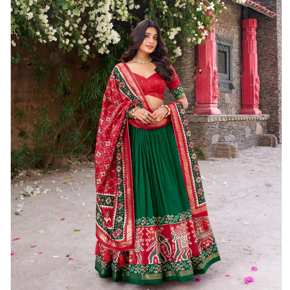 Tussar Silk Kalamkari Print Lehenga Choli with Dupatta Set for Women (Pack of 1)