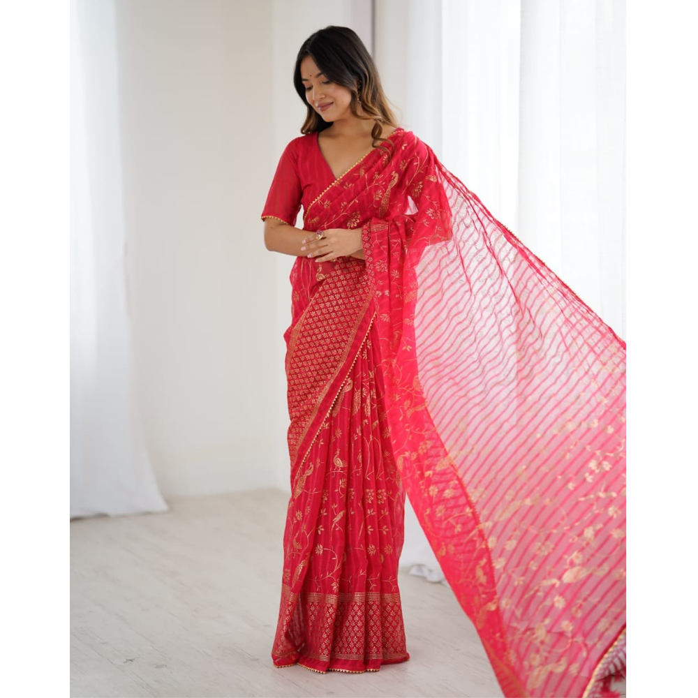 Women's Fancy Folish Print Georgette Saree with Unstitched BP (Pack of 1)