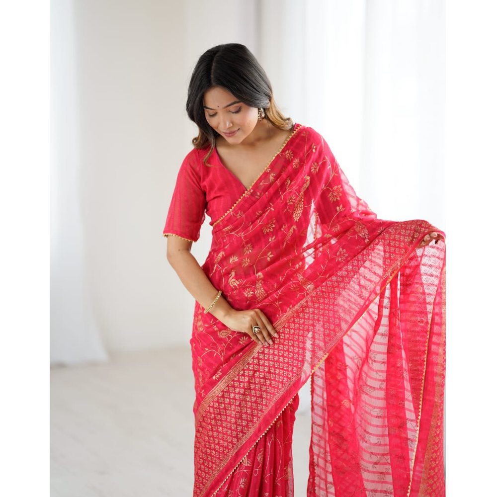 Women's Fancy Folish Print Georgette Saree with Unstitched BP (Pack of 1)