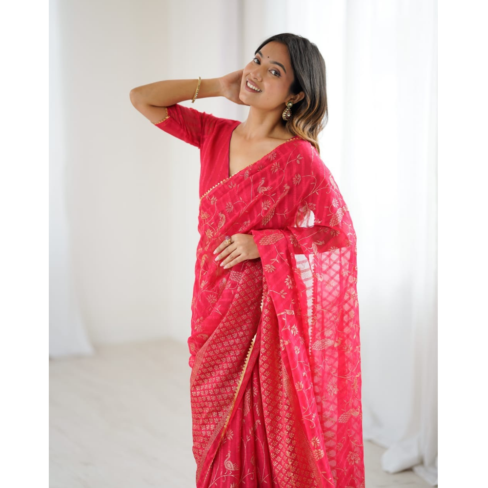 Women's Fancy Folish Print Georgette Saree with Unstitched BP (Pack of 1)