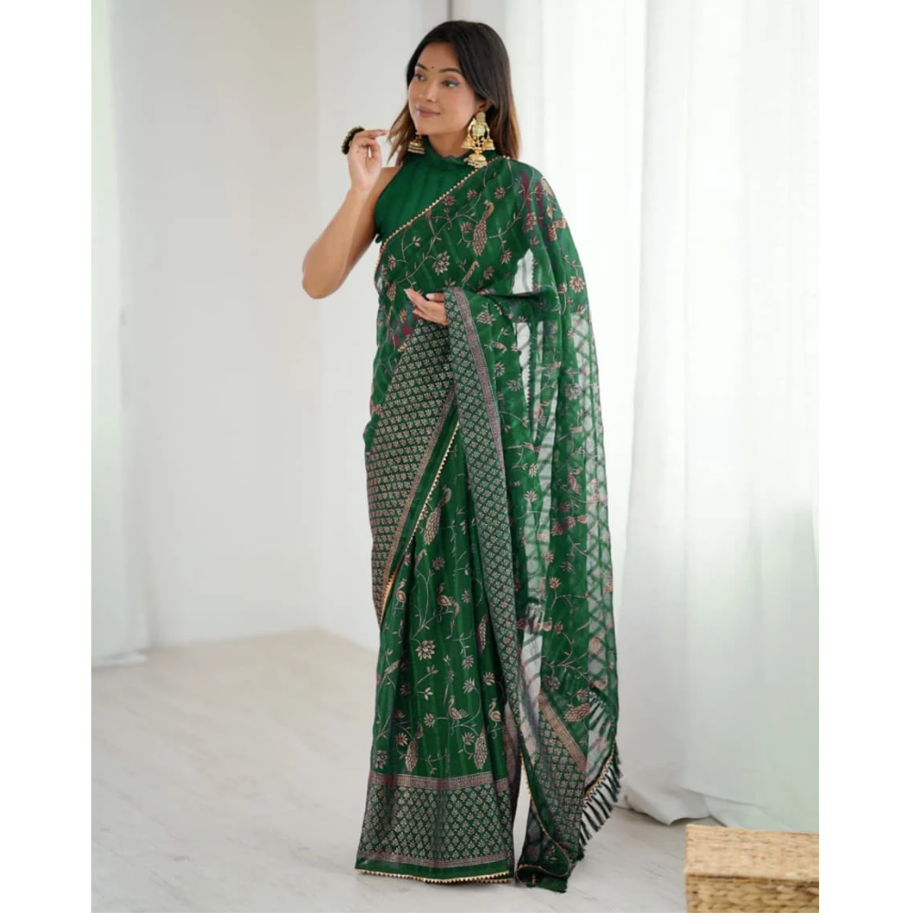 Women's Fancy Folish Print Georgette Saree with Unstitched BP (Pack of 1)