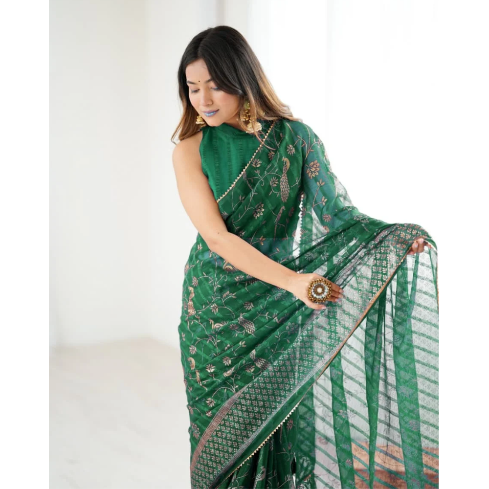 Women's Fancy Folish Print Georgette Saree with Unstitched BP (Pack of 1)