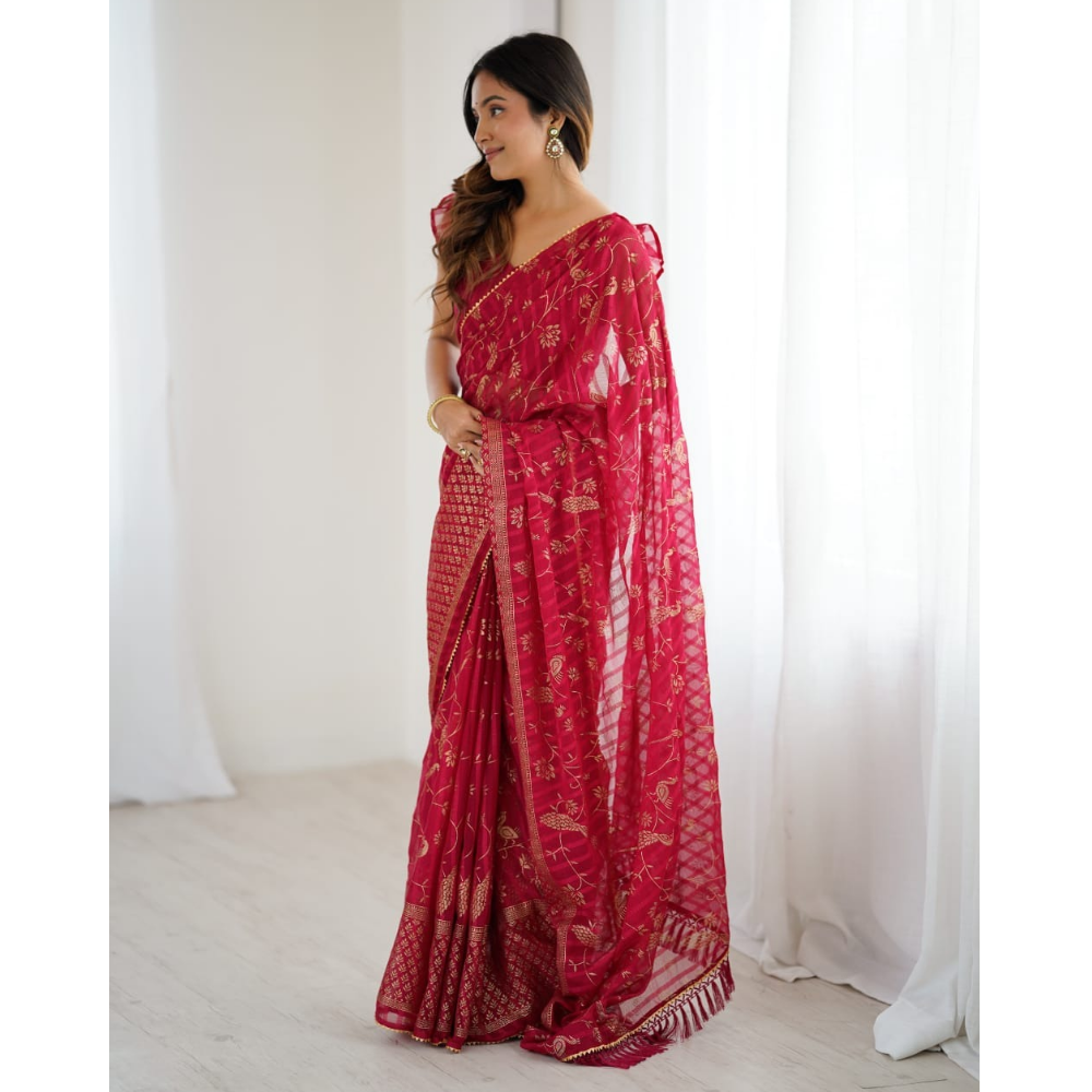 Women's Fancy Folish Print Georgette Saree with Unstitched BP (Pack of 1)