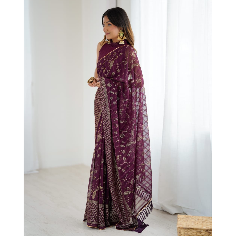 Women's Fancy Folish Print Georgette Saree with Unstitched BP (Pack of 1)