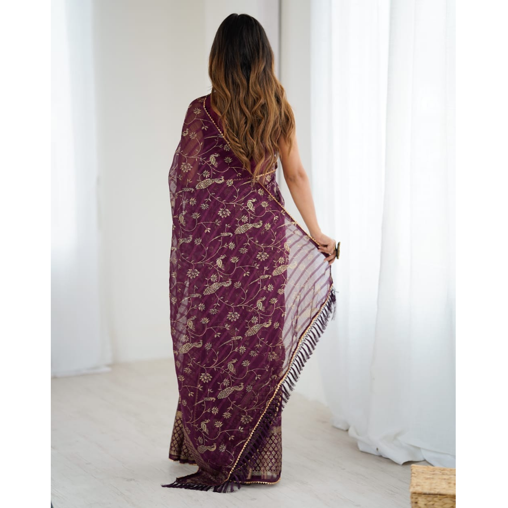 Women's Fancy Folish Print Georgette Saree with Unstitched BP (Pack of 1)