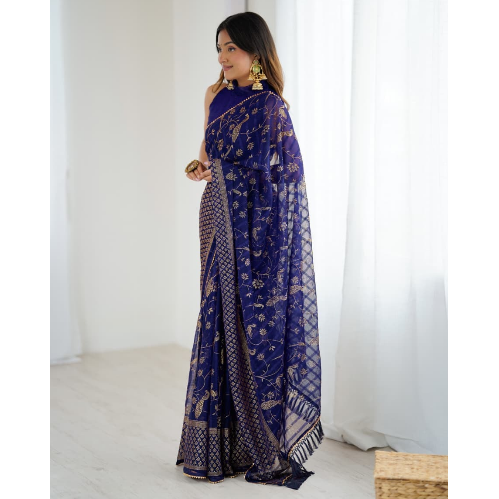 Women's Fancy Folish Print Georgette Saree with Unstitched BP (Pack of 1)