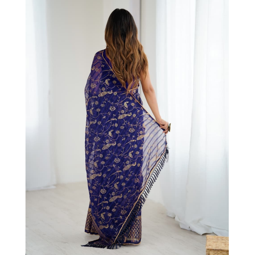 Women's Fancy Folish Print Georgette Saree with Unstitched BP (Pack of 1)