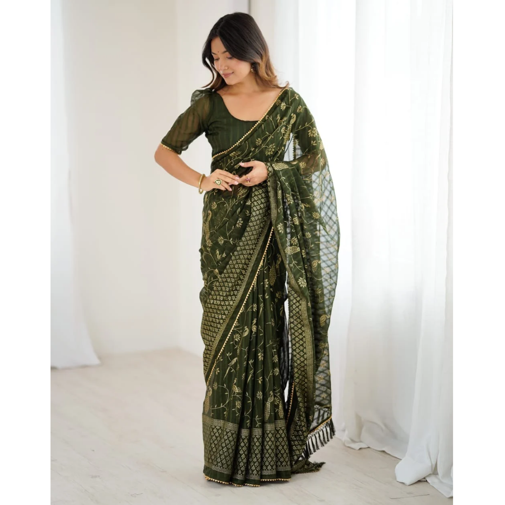 Women's Fancy Folish Print Georgette Saree with Unstitched BP (Pack of 1)