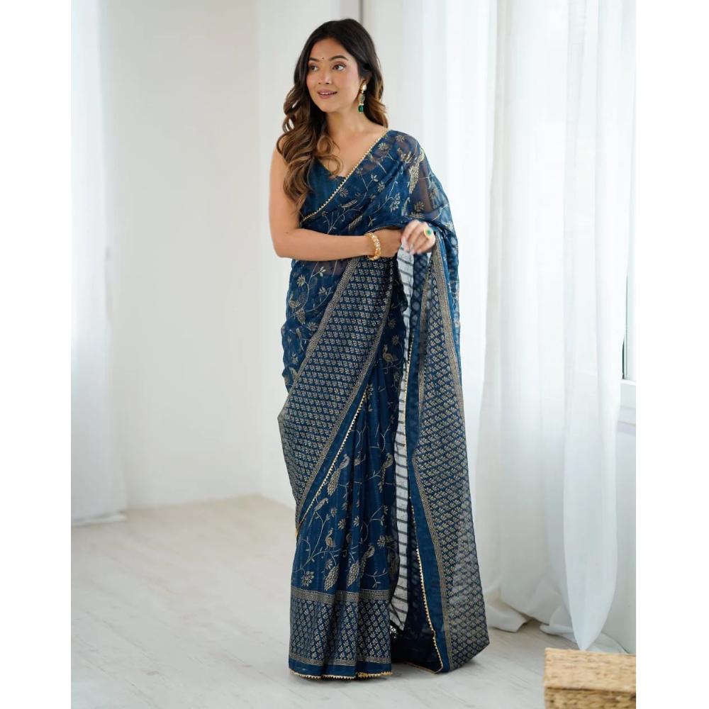 Women's Fancy Folish Print Georgette Saree with Unstitched BP (Pack of 1)