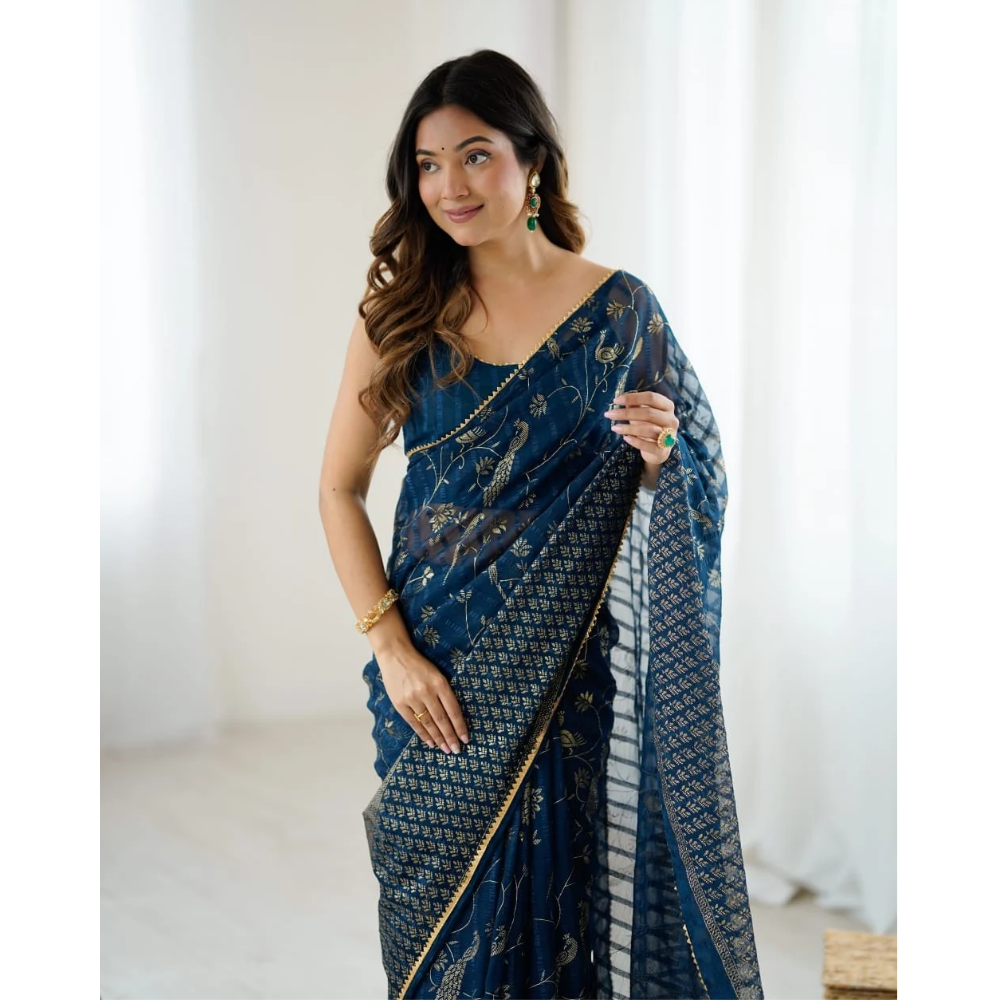 Women's Fancy Folish Print Georgette Saree with Unstitched BP (Pack of 1)