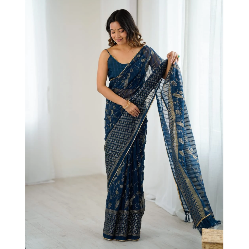 Women's Fancy Folish Print Georgette Saree with Unstitched BP (Pack of 1)