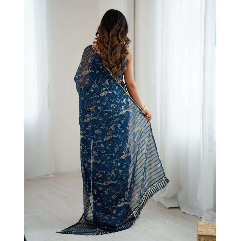 Women's Fancy Folish Print Georgette Saree with Unstitched BP (Pack of 1)