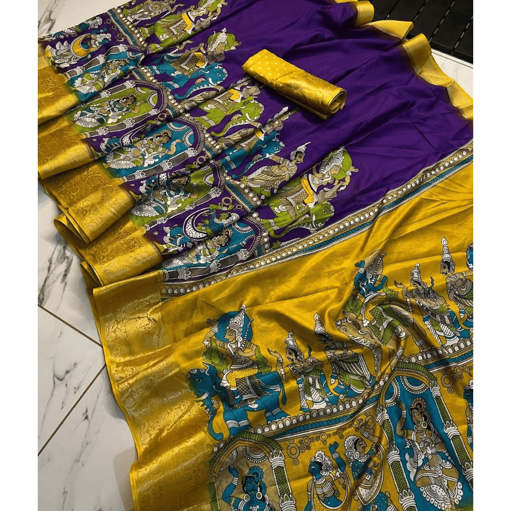 Women's Fancy Printed Dola Silk Saree with Unstitched BP (Pack of 1)