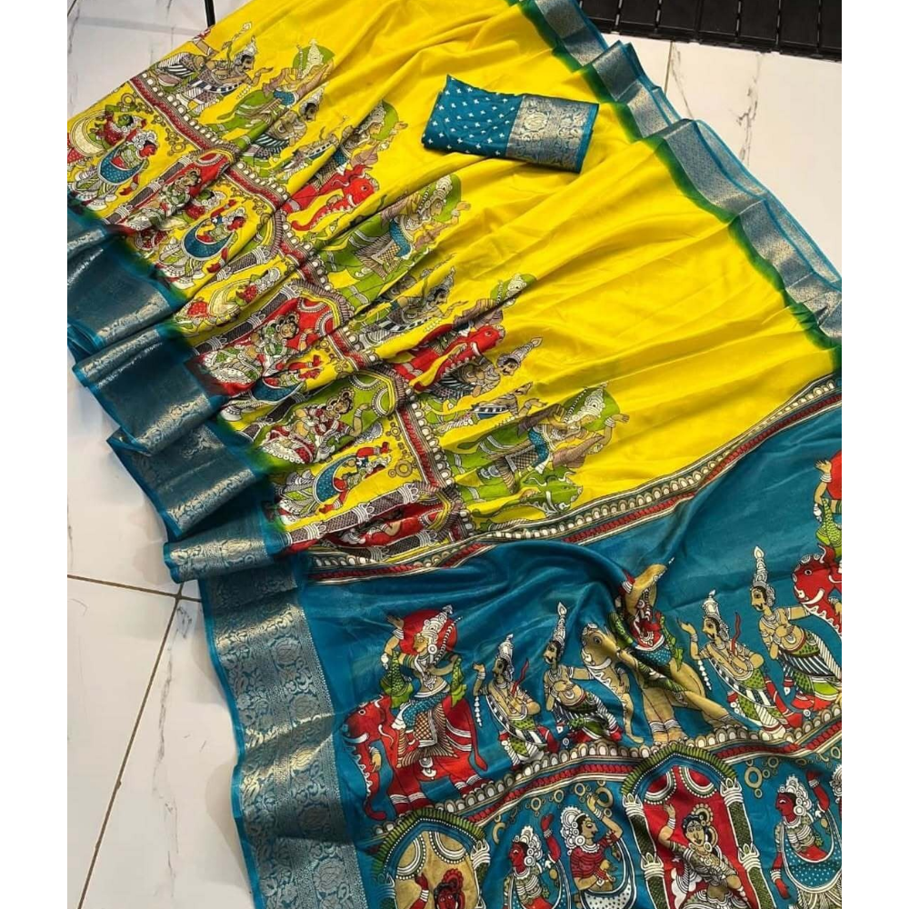 Women's Fancy Printed Dola Silk Saree with Unstitched BP (Pack of 1)